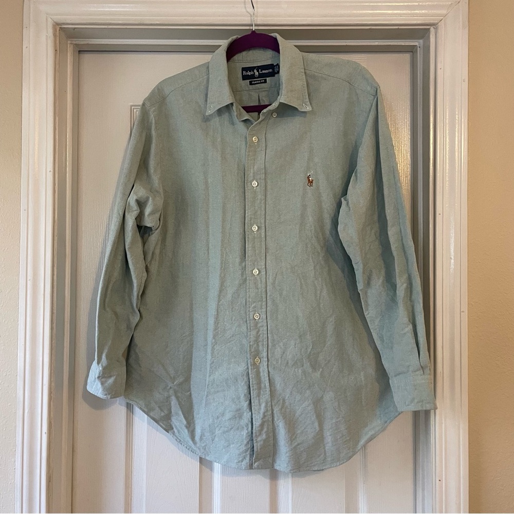 Ralph Lauren Size 16.5 32/33 Mint Green Cotton Button Down Shirt